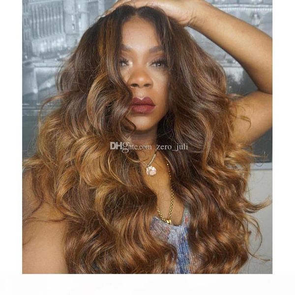 

1b 30 ombre human hair lace front wigs with baby hair body wave remy hair 130 density pre plucked wigs for women, Black;brown