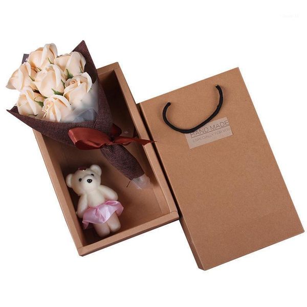 

artificial flower 7 colorful bath soap roses with bear cub mother's day valentine's day rose floral rose petal bouquet gift box1