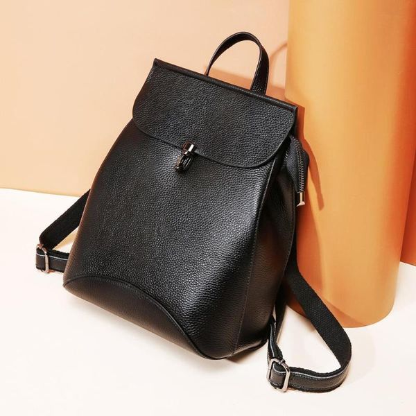 

genuine leather full grain women backpack black simple style backpack woman bag
