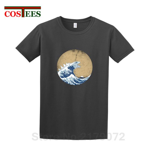 

sport japan style vintage version hokusai kaiju t shirt men short sleeve alien dragon t-shirt great wave monster tshirt retro teeshirt