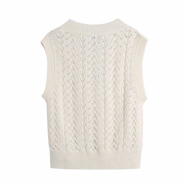 

new beige faux pearl knitting woman winter 2021 cropped v neck sleeveless vest women cable knit sweater agxh, White;black