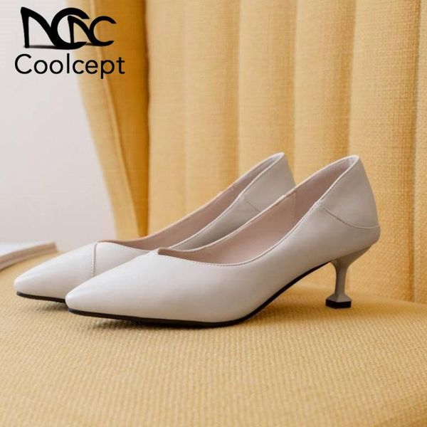 

coolcept women pumps shoes fashion pointed toe simple slip on single shoes women solid color heels office footwear size 30-43, Black