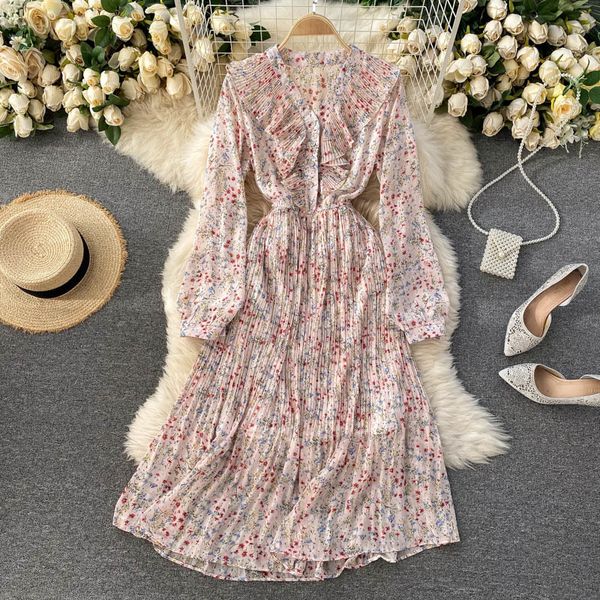 

2021 new floral singiny feminine neck puff button ruffled the line dressed bohemian autumn imprint dress 0sy8, Black;gray
