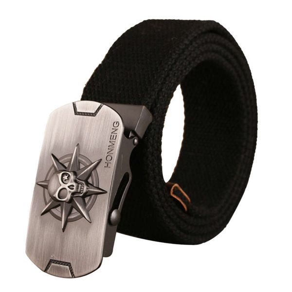 

for casual canvas youth men belt jeans with alloy smooth buckle skull novelty design fashion belts outdoor male waistband, Black;brown