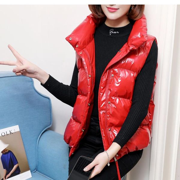 

european station short winter sleeveless vest women's jacket 2021 new shiny slim winter down cotton vest women waistcoat, Black;white