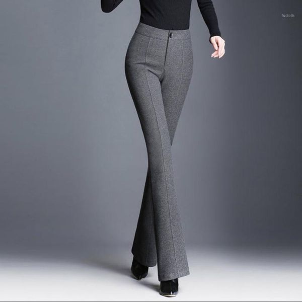 

plus size 5xl woolen flare pants women 2018 street wear solid colors high waist trousers ladies casual warm autumn winter pants1, Black;white