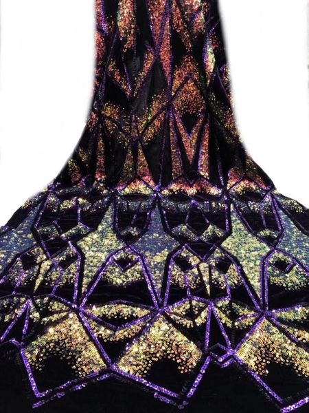 

african lace fabric 5yds/pce colorful sequins velvet embroidery fabrics women gorgeous luxury nigerian lagos party bright dress, Pink;blue