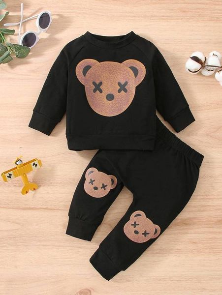 

baby bear print raglan sleeve sweatshirt & sweatpants she, White