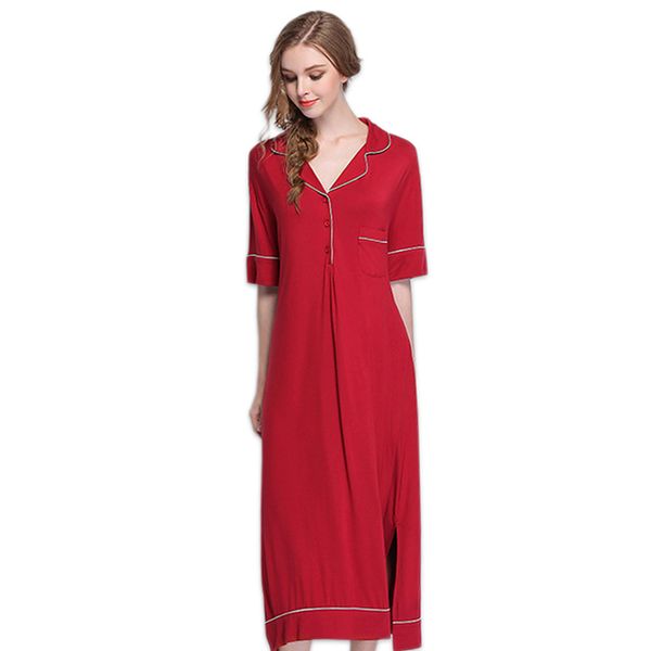 

modal red long causal sleepdress shirt plus size nightshirts pyjamas tamn, Black;red