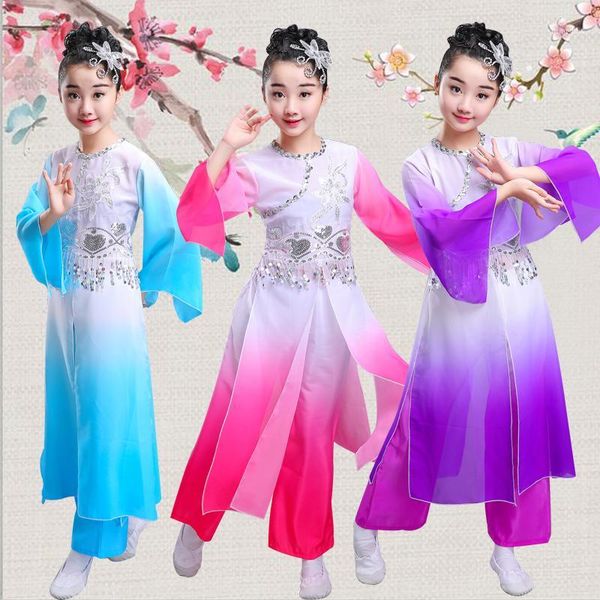 

hanfu children's classical dance yangko dance costumes girls elegant chinese style ink modern clothing ink show costumes1, Black;red