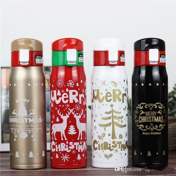 

christmas vacuum cup stainless steel bouncing button water bottle cute cartoon 4 styles christmas design insulation cup