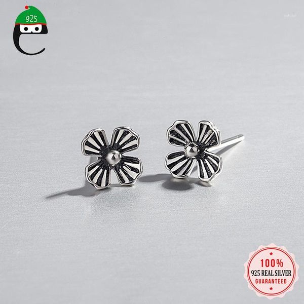 

elfoplatasi minimalist genuine 925 sterling thai silver cute sweet flower stud earring for women wedding jewelry brincos ds19181, Golden;silver
