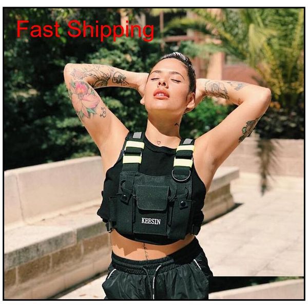 

men functional chest bags fashion adjustable pocket pack hip hop chest rig bag tactical streetwear for women chestbag tactical vest qx227, Black;green