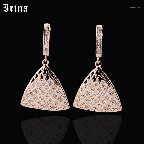

irina new triangle earrings women wedding fashion unique micro insert flash jewelry rose gold cubic zircon dangle earrings1, Silver