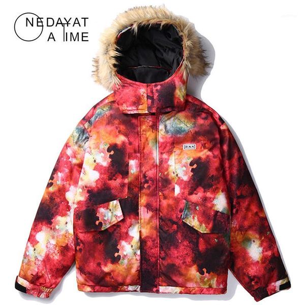 

men winter jacket parka galaxy print fur hood men illusion hooded parkas coats thick warm outwear fashion windbreaker streetwear1, Black