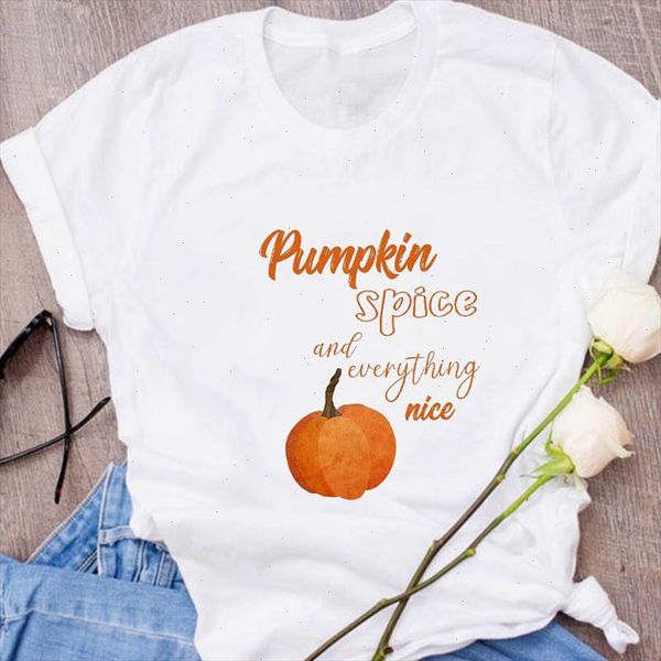 

women t shirt coffee pumpkin autumn fall thanksgiving halloween clothes t shirt ladies tshirt female women tees, White