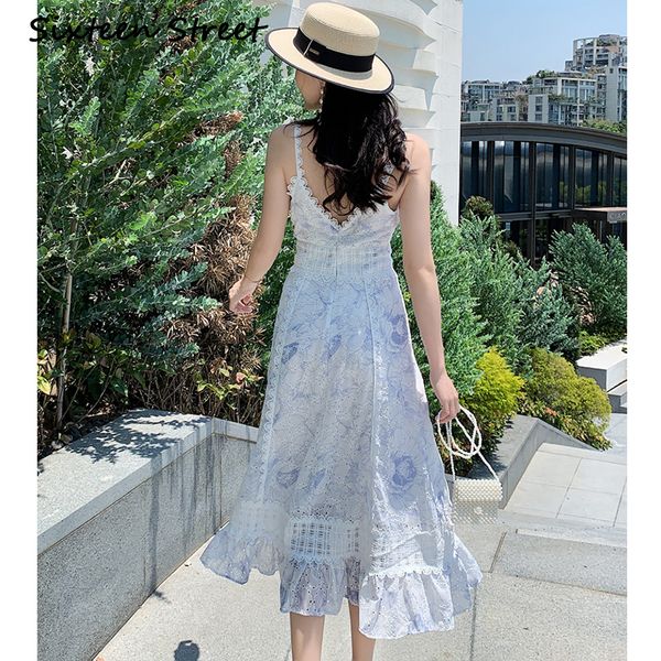 

new woman dressed in sleeves with neckline v beach will see casual floral embroidery mid-calf dress white female design track qydn, Black;gray