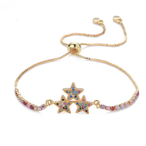 

charm bracelets luxury fashion cubic zirconia rainbow star bracelet for woman exquisite gold chain girl jewelry gift, Golden;silver