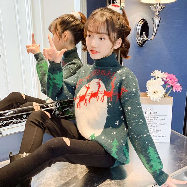 

autumn thickened 2020 winter new girls' sle christmas children's mink cashmere sweater with high collar and bottom 9ejy, Blue