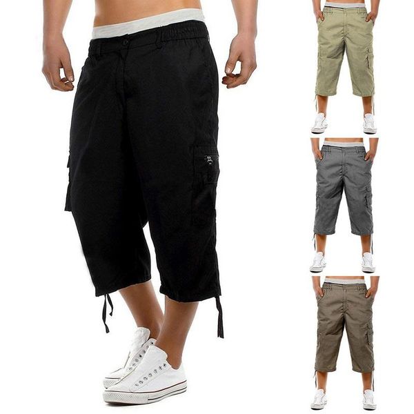 

men's shorts men joggers summer 2021 mens multi-pocket male streetwear overalls short pant black, White;black