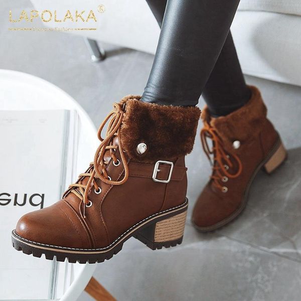 

lapolaka 2021 new arrivals work boots women shoes platform belt buckle skidproof comfy ins dropship work booties female, Black