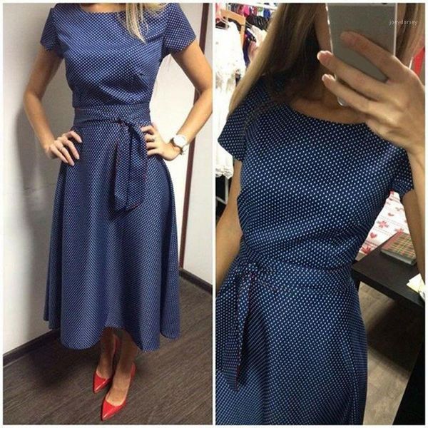 

2020 women summer fashion loose short sleeve casual dot print vintage evening party swing dress with belt vestidos de festa 501, Black;gray