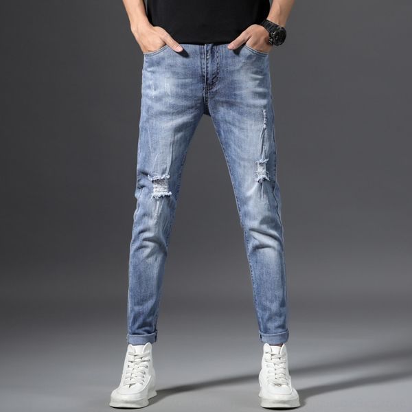 

wztxx jeans and jeanspants and with spring casual men's men's trendy korean-style stretch slim-fit holes pants jeansnew jeans lagn, Blue