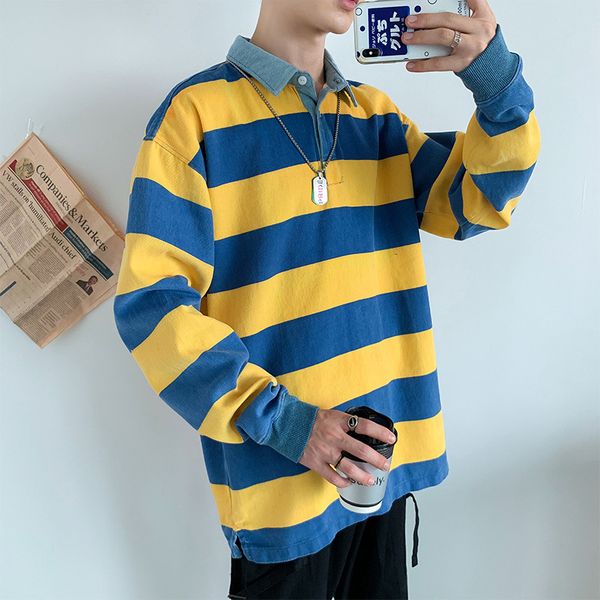

new men stylist sweater the fall new men ins long-sleeved striped vintage casual jacket handsome sweatshirt autumn winter clothe, Black