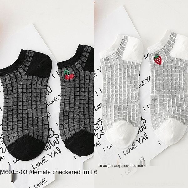 

9omlq summer new fruit socks thin socksfruit boat 2ia0j cotton women's boat embroidery cartoon casual short socks for women sockscombed, Black