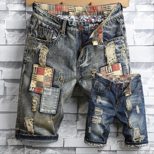 

2018 new fashion mens high-quality ripped short jeans clothing summer 98% cotton breeches denim hole shorts male1, Blue