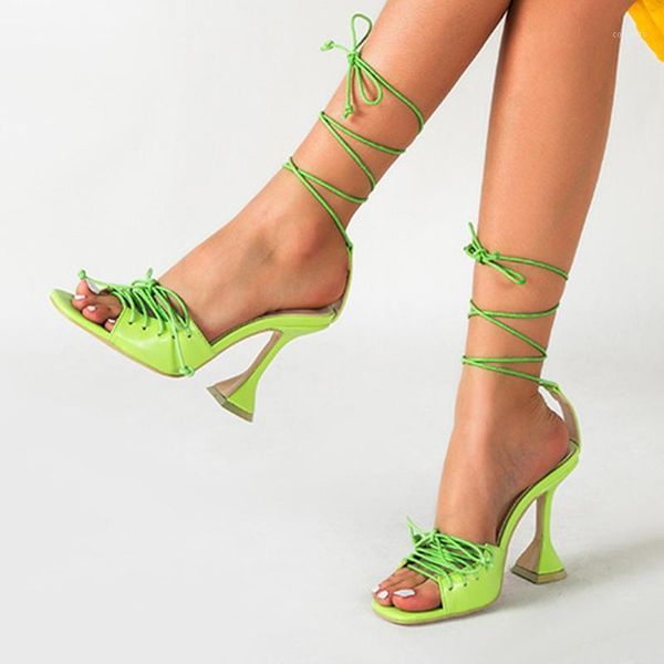 

sandals woman 2021 summer 11cm high heels women green strappy size 36-431, Black