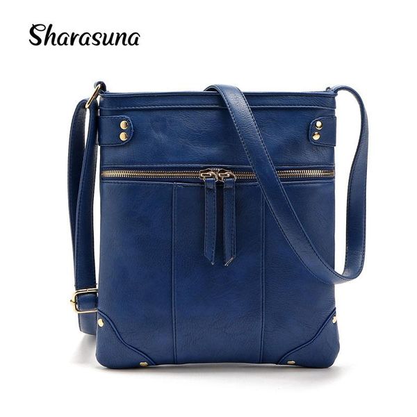 

2020 new european fashion women pu leather handbag crossbody bag rivets pocket zipper bag one shoulder satchel for women