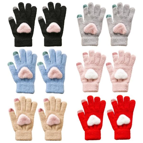 

gloves knitted women touch screen new winter soft wool knitted gloves warm lovely girls' pink heart mittens, Blue;gray