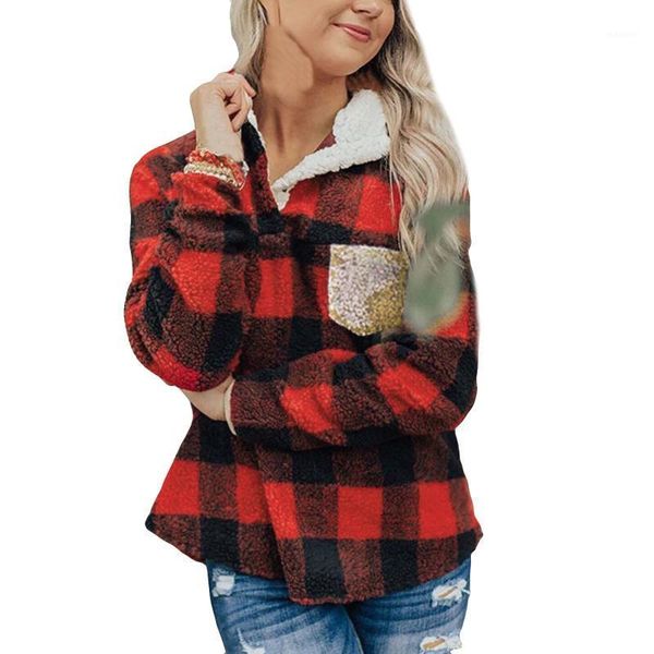 

women turn down fleece sweatshirts lattice plush long sleeve blouse autumn winter warm female loose jumper pullover jacket1, Black