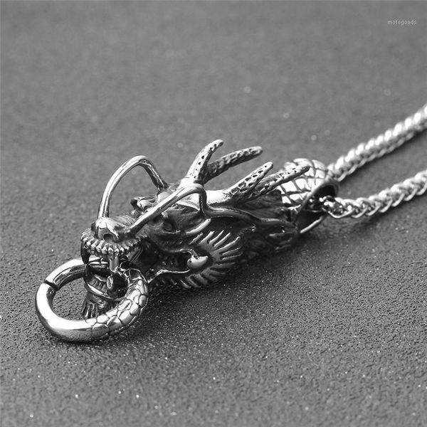 

pendant necklaces modyle 2021 punk retro jewelry silver color dragon necklace stainless steel for man gift drop 1