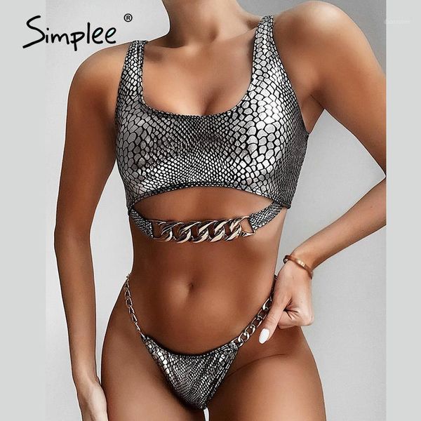 

simplee bikini push up snake print swimsuit women neon swimwear 2020 female chain bathing suit brazilian beach wear biquini1, White;black