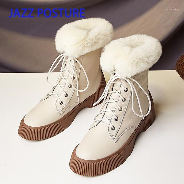 

ladies winter boots wool fur women's boots genuine leather snow 2020 new lacing comfort beige black z3291