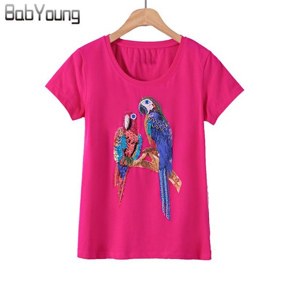 

babyoung summer for women t-shirt parrot pattern t shirt cotton short sleeve o-neck harajuku tshirt tee shirts femme red, White
