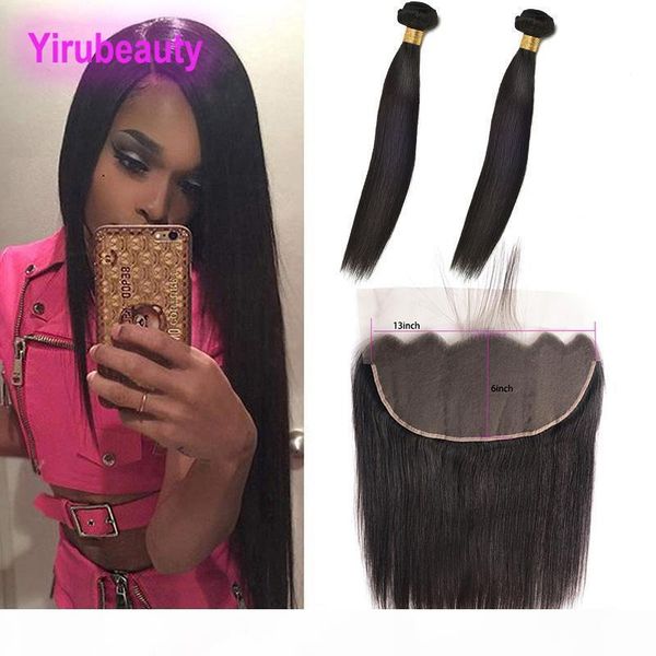 

malaysian human hair products natural color straight bundles with 13x6 lace frontal baby hair wefts with 13 by 6 frontal, Black;brown