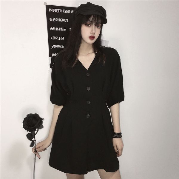 

2021 new summer dark retro series short sleeve button high waist, thin, beautiful and broad leg a leisure piece shorts together v2a9, White;black