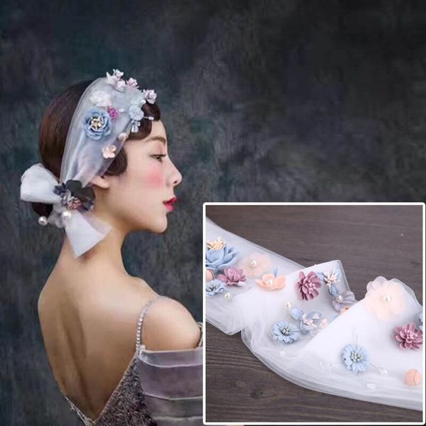 

hair clips & barrettes romantic flower pearl hairband veil bride dress accessories colorful floral ribbon bridal wedding jewelry ornaments b, Golden;silver