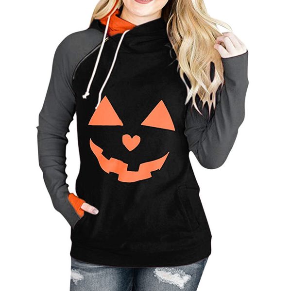 

plus size new fashion women designer hoodie sweatershirt halloween pumpkin print long sleeve loose sweater, Black