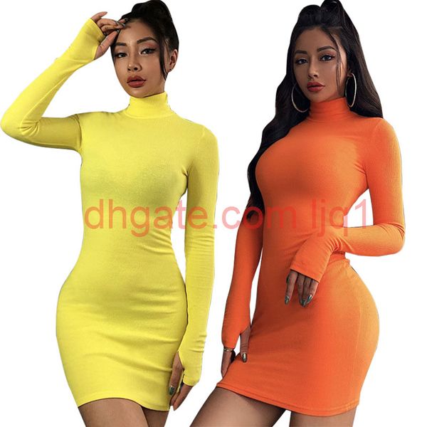 

women bodycon dress autumn long sleeve dresses ladies high collar casual dress fall female dresses 9 colors 050818, Black;gray