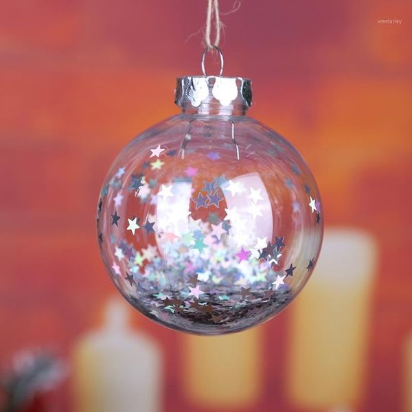

party decoration refillable clear plastic christmas ball ornaments pre-decorated with star sequins hanging xmas tree home decor1