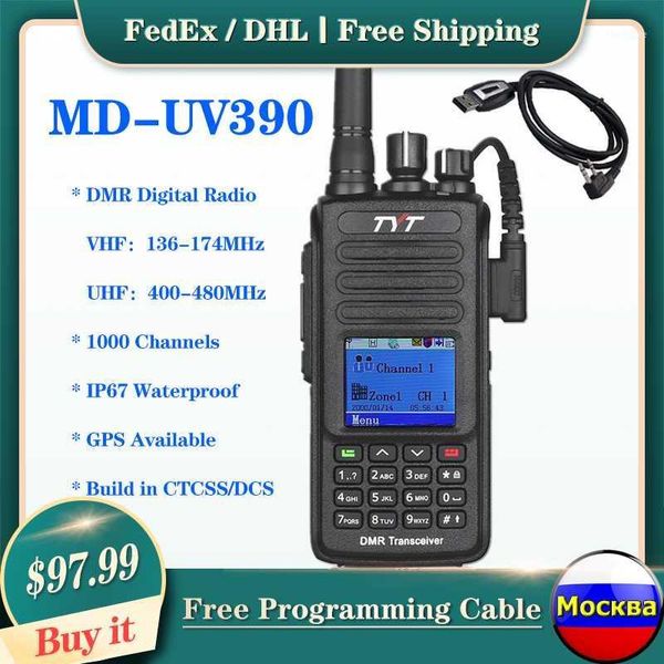 

walkie talkie tyt md-uv390 gps dmr radio vhf/uhf ip67 waterproof digital lcd display ham two way 1000 channels1