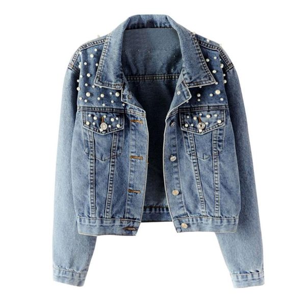 

women blue long sleeve denim jackets pocket beading casual short outwear coat chaqueta mujer casaco feminino jaqueta feminina, Black;brown