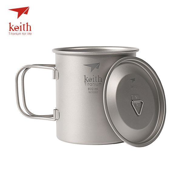 Keith Água de Titânio Ao Ar Livre Canecas com alças dobráveis ​​Titanium Tampas Drinkware Cups Cups Ultralight Travel Caneca 220ml-900ml 201029