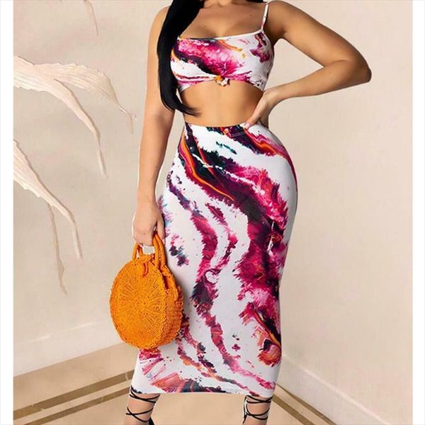 

2pcs лето женщины bodycon tie dye knotted crop top амп; юбка комплекты новая мода дамы рукавов партии пляжное платье, Gray