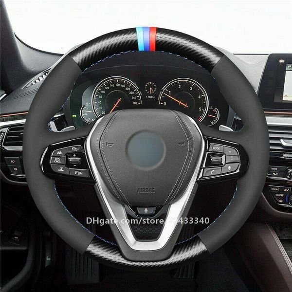 

black matte pu carbon fiber suede car steering wheel cover for bmw g20 g21 g30