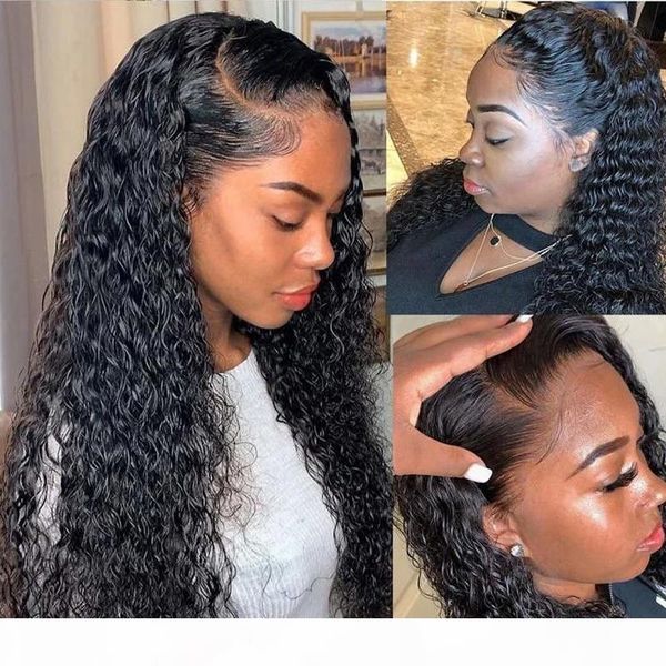 

deep wave wigs 13x4 curly water wave lace front human hair wigs for black women glueless brazilian remy curly human hair wigs, Black;brown